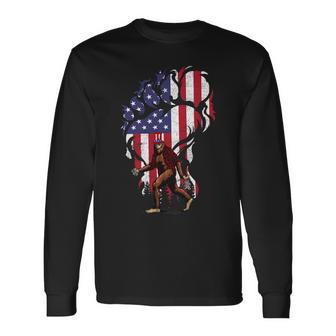 Beer Bigfoot Beer Firework American Flag 4Th Of July Drinking Long Sleeve T-Shirt - Monsterry