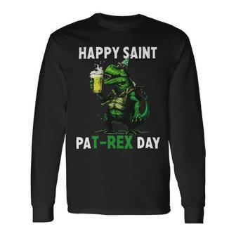 Beer Beer Dinosaur St Patricks Day Shirt Happy St Pat Trex Long Sleeve T-Shirt - Monsterry