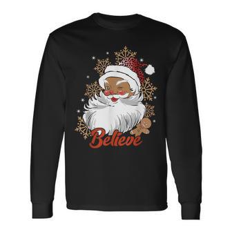 Believe Afro Santa African American Christmas Black Pride Long Sleeve T-Shirt - Thegiftio UK