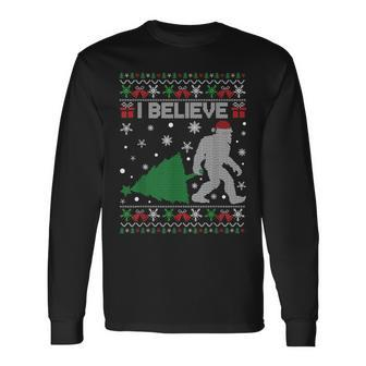 I Believe Big Foot Sasquatch Ugly Christmas Holiday Long Sleeve T-Shirt - Seseable