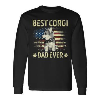 Best Corgi Dad Ever Ameican Flag Daddy Dog Lover Owner Long Sleeve T-Shirt - Seseable