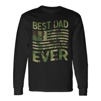 Best Dad Ever Fathers Day American Flag Military Camo Long Sleeve T-Shirt - Seseable