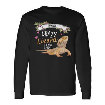 Beware Crazy Lizard Lady Png Long Sleeve T-Shirt - Monsterry DE