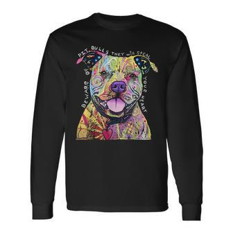 Beware Of Pitbulls They Will Steal Your Heart Pitbull Lovers Long Sleeve T-Shirt | Mazezy