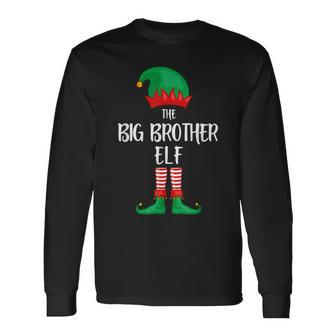 Big Brother Elf Christmas Party Matching Family Group Pajama Long Sleeve T-Shirt - Monsterry