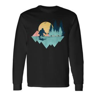 Bigfoot Abstract Mountain Geometry Sasquatch Believer Long Sleeve - Monsterry