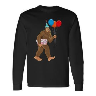Bigfoot Its My Birthday Party Hat Balloons Boys Sasquatch Sasquatch Long Sleeve T-Shirt T-Shirt | Mazezy