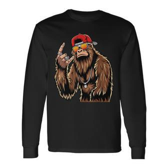 Bigfoot Sasquatch Rock On Hand Rock And Roll Music Lover Long Sleeve T-Shirt - Seseable
