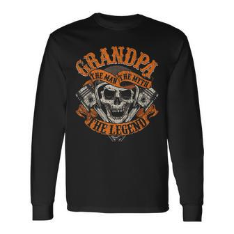 Biker Grandpa Man Myth Legend Fathers Day Grunge Motorcycle Long Sleeve T-Shirt T-Shirt | Mazezy
