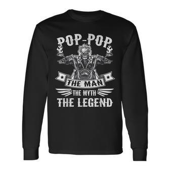 Biker Grandpa Poppop The Man Myth The Legend Motorcycle Long Sleeve T-Shirt T-Shirt | Mazezy