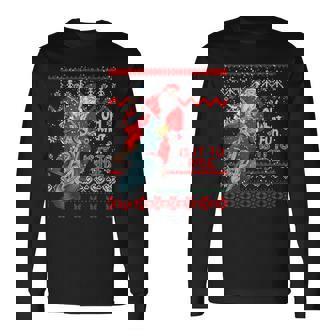 Biker Santa Motorcycle Ugly Christmas Sweater Long Sleeve T-Shirt - Monsterry