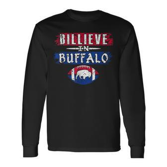 Billieve In Buffalo Vintage Football Long Sleeve T-Shirt | Mazezy