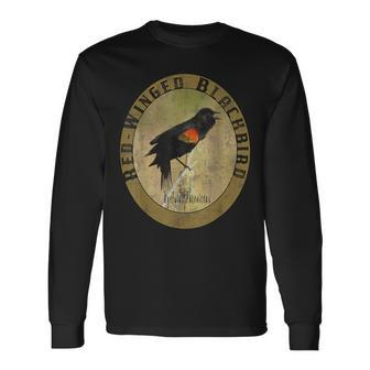 Birdwatcher Birder Nature Lover Red Winged Blackbird Long Sleeve T-Shirt | Mazezy