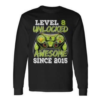 Birthday Boy Video Game Level 8 Unlocked Awesome Since 2015 Long Sleeve T-Shirt T-Shirt | Mazezy
