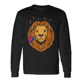 Bisexual Flag Lion Lgbt Pride Month Bi Pride Stuff Animal Long Sleeve T-Shirt T-Shirt | Mazezy