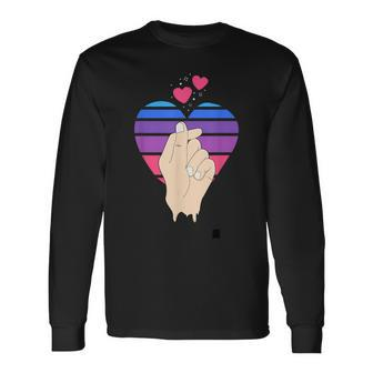 Bisexual Pride Stuff K-Pop Finger Heart Lgbt Korean Kpop Long Sleeve T-Shirt | Mazezy