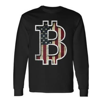 Bitcoin American Flag Cryptocurrency Patriotic Investor Long Sleeve T-Shirt | Mazezy
