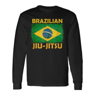 Bjj Brazilian Jiu Jitsu Distressed Flag Novelty Long Sleeve T-Shirt | Mazezy