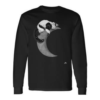 Black & White Ruffed Lemur Indri In Space On The Moon Long Sleeve T-Shirt | Mazezy
