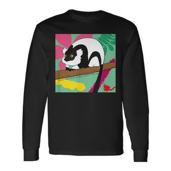 Black-And-White Ruffed Lemur Long Sleeve T-Shirt | Mazezy