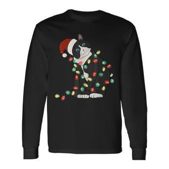 Black Cat Christmas Lights Cat Lover Xmas Pajama Long Sleeve T-Shirt - Seseable
