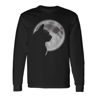 Black Cat In Front Of The Full Moon Long Sleeve - Monsterry CA