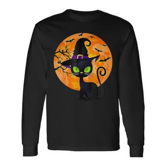 Black Cat Full Moon Halloween Costume Bunch Of Hocus Pocus Long Sleeve T-Shirt - Monsterry
