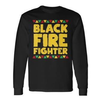 Black Firefighter Afro Pride Long Sleeve T-Shirt T-Shirt | Mazezy
