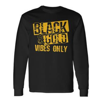 Black Gold Vibes Only Game Day Group High School Football Long Sleeve T-Shirt - Seseable