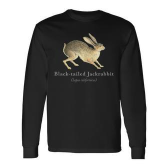 Black-Tailed Jackrabbit Portrait With Scientific Name Long Sleeve T-Shirt | Mazezy