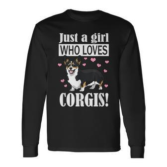 Black Tricolor Corgi Long Sleeve T-Shirt | Mazezy