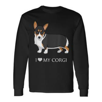 Black Tricolor I Love My Pembroke Corgi Dog Lovers Long Sleeve T-Shirt | Mazezy