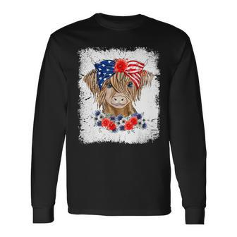 Bleached 4Th Of July Long Haired Calf Usa Patriotic Cow Long Sleeve T-Shirt - Monsterry AU