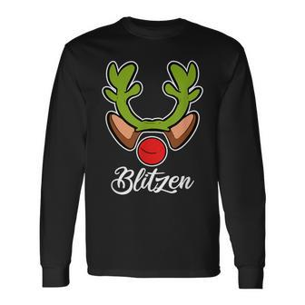 Blitzen Reindeer Christmas Costume Ugly Christmas Sweater Long Sleeve T-Shirt | Mazezy