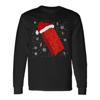 Block Brick Building Santa Xmas Christmas Master Builder Long Sleeve T-Shirt | Mazezy