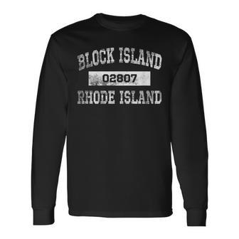 Block Island Rhode Island T 02807 Zip Code Distressed Long Sleeve T-Shirt | Mazezy DE