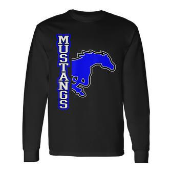 Blue Mustangs School Spirit Mustang Long Sleeve T-Shirt | Mazezy