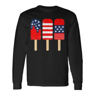 Blue Red White Ice Cream American Flag 4Th Of July Usa Long Sleeve T-Shirt T-Shirt | Mazezy