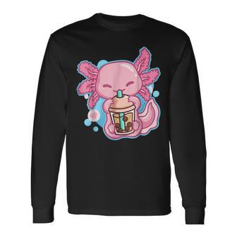 Boba Tea Bubble Tea Milk Tea Anime Axolotl Long Sleeve T-Shirt | Mazezy
