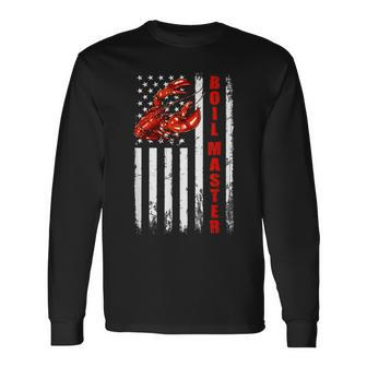 Boil Master Crawfish American Flag Crawdaddy Crayfish Long Sleeve T-Shirt | Mazezy