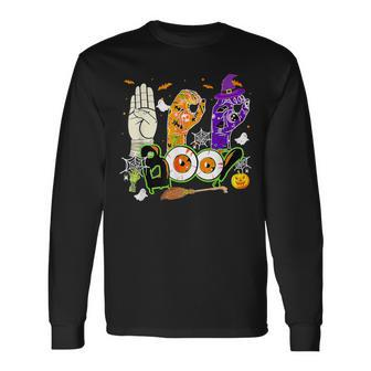 Boo American Sign Language Asl Deaf Halloween Costume Long Sleeve T-Shirt - Thegiftio UK