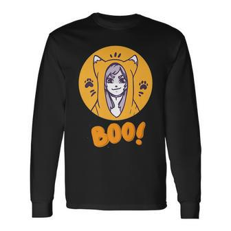 Boo Anime Girl With Cat Costume Scary Halloween 2022 Long Sleeve T-Shirt T-Shirt | Mazezy