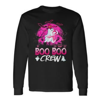 Boo Boo Crew Halloween Ghost Ribbon Breast Cancer Awareness Long Sleeve T-Shirt