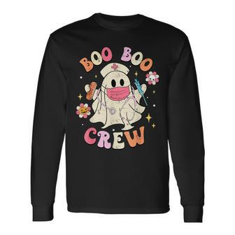 Boo Boo Crew Nurse Ghost Retro Halloween Nurse Long Sleeve T-Shirt | Mazezy