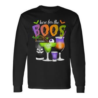 Here For The Boos Halloween Scary Glasses Drinking Spooky Long Sleeve T-Shirt - Thegiftio UK