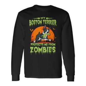 Boston Terrier Halloween Zombie American Gentleman Dog Lover Long Sleeve T-Shirt - Thegiftio UK
