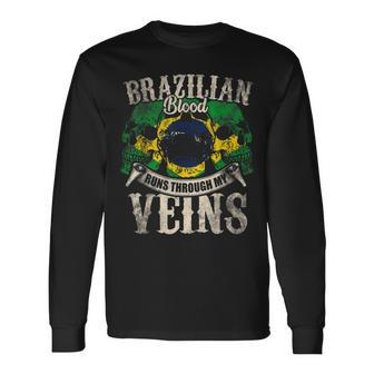 Brazilian Blood Runs Through My Veins Long Sleeve T-Shirt - Seseable