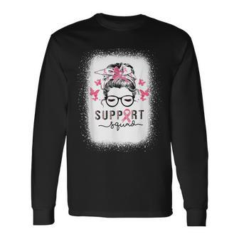 Breast Cancer Awareness Messy Bun Support Squad Pink Ribbon Long Sleeve T-Shirt T-Shirt | Mazezy