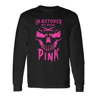 Breast Cancer Awareness Month Halloween Skull Pink Ribbon Long Sleeve T-Shirt - Thegiftio UK