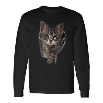 Brown-Kitten Staring-Cute Cats Long Sleeve T-Shirt | Mazezy